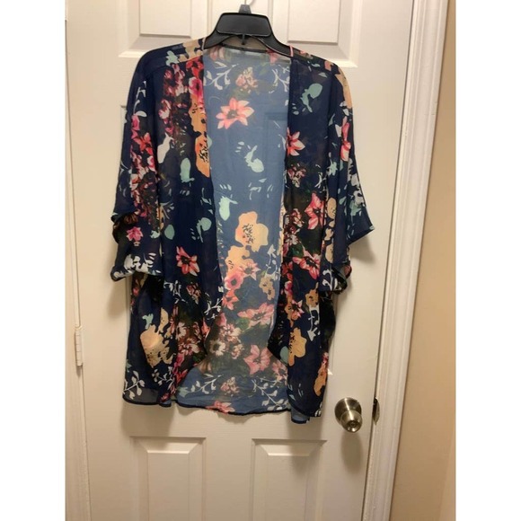 Kimono Women's Floral Print Puff Sleeve Kimono Cardigan Loose Cover Up - Picture 4 of 5
